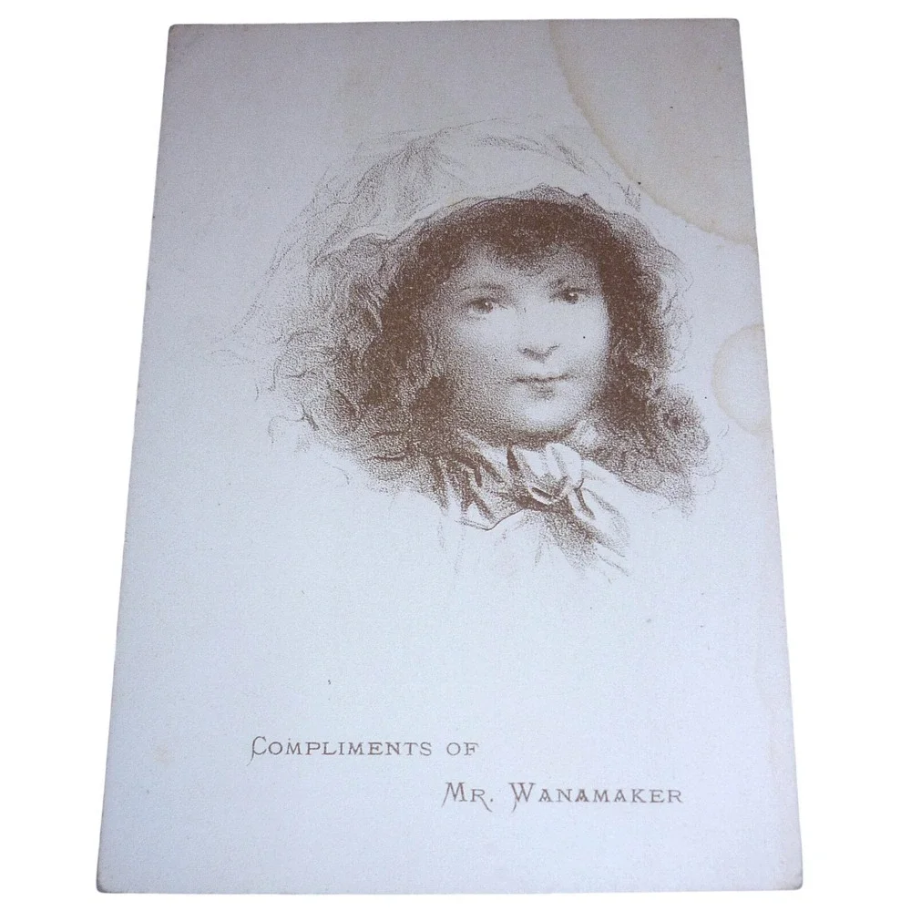 Antique Victorian Trade Card Wanamaker's Grand Depot Philadelphia Sepia Girl‎
